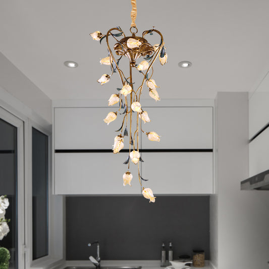 Brass Tulip Hanging Chandelier American Garden Metal 21 Lights Restaurant LED Ceiling Pendant Clearhalo 'Ceiling Lights' 'Chandeliers' Lighting' options 400852