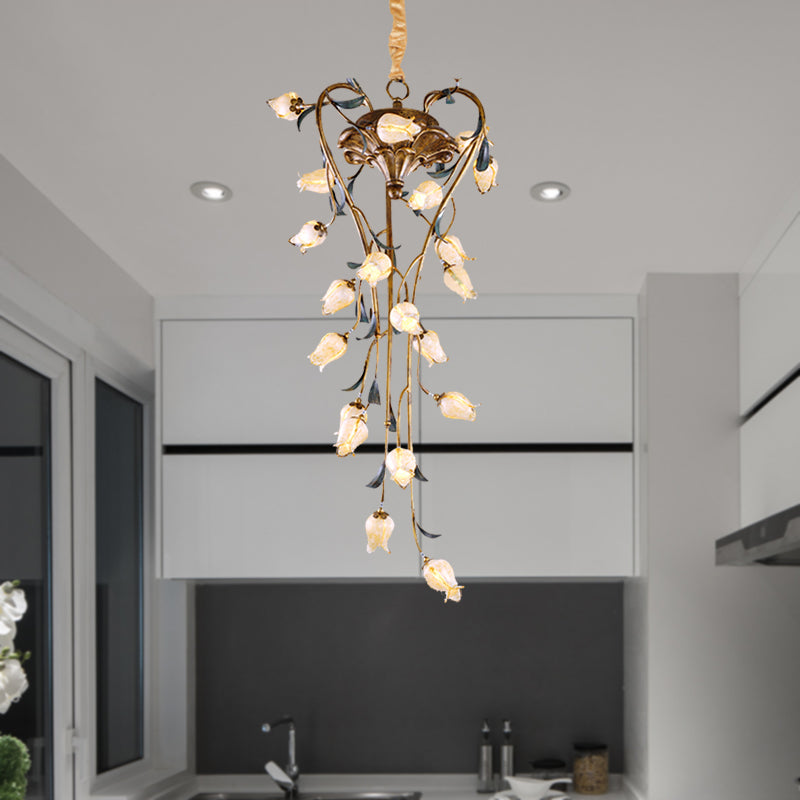 Brass Tulip Hanging Chandelier American Garden Metal 21 Lights Restaurant LED Ceiling Pendant Brass Clearhalo 'Ceiling Lights' 'Chandeliers' Lighting' options 400852_c2d8b72e-93d0-44ee-acdb-fb0d26099338