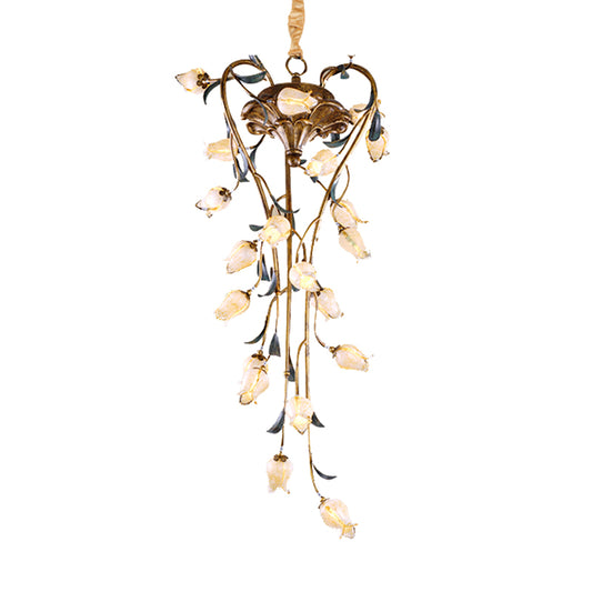 Brass Tulip Hanging Chandelier American Garden Metal 21 Lights Restaurant LED Ceiling Pendant Clearhalo 'Ceiling Lights' 'Chandeliers' Lighting' options 400854