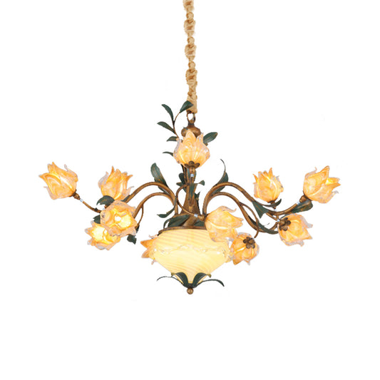 American Flower Chandelier Lighting Fixture 15 Heads Metal LED Pendant Ceiling Light in Brass Clearhalo 'Ceiling Lights' 'Chandeliers' Lighting' options 400869