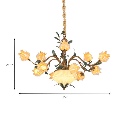 American Flower Chandelier Lighting Fixture 15 Heads Metal LED Pendant Ceiling Light in Brass Clearhalo 'Ceiling Lights' 'Chandeliers' Lighting' options 400871