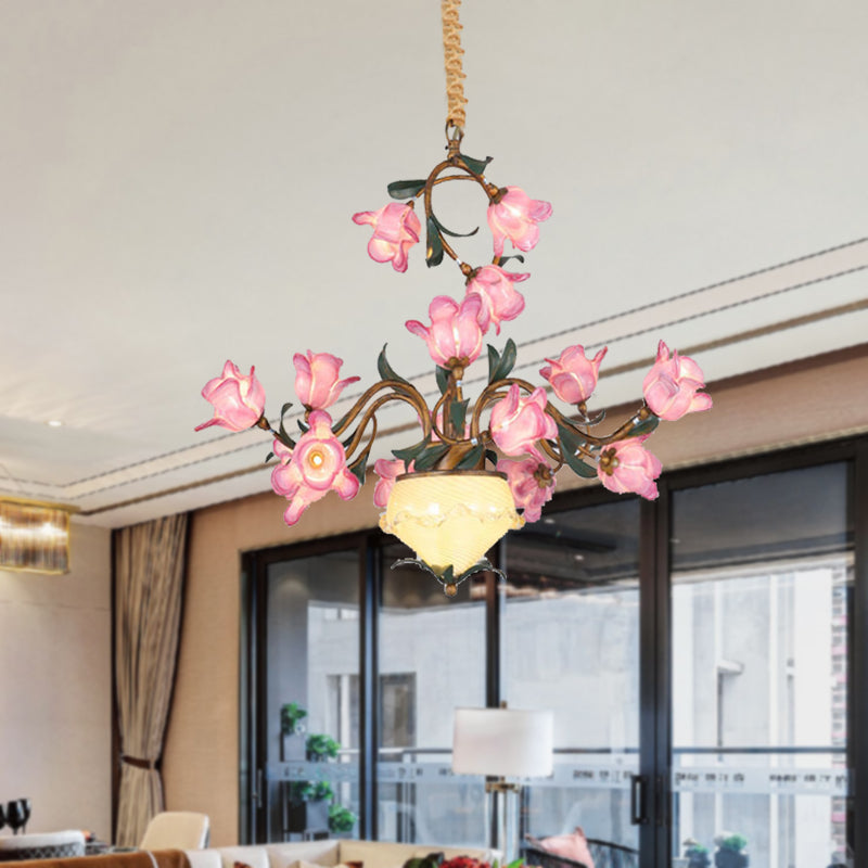 15 Lights Chandelier Pendant Light American Flower Metal LED Suspension Lamp in Brass for Bedroom Brass Clearhalo 'Ceiling Lights' 'Chandeliers' Lighting' options 400877_c37b5d2b-68b0-4b8c-a13e-be5b7c33f2f1