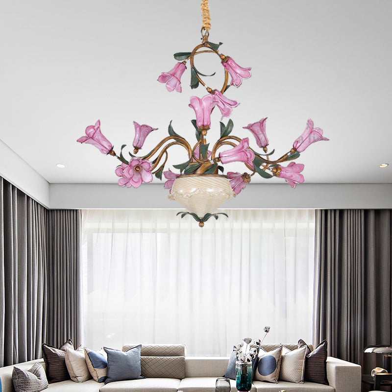 15 Heads Chandelier Lighting American Garden Lily Metal LED Pendant Ceiling Light in Brass for Living Room Brass Clearhalo 'Ceiling Lights' 'Chandeliers' Lighting' options 400897_27e29b9f-7cd3-48ef-a5eb-60f18334b609