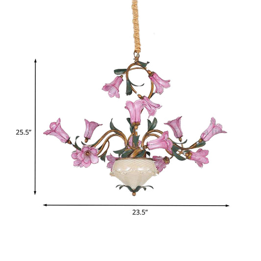 15 Heads Chandelier Lighting American Garden Lily Metal LED Pendant Ceiling Light in Brass for Living Room Clearhalo 'Ceiling Lights' 'Chandeliers' Lighting' options 400901