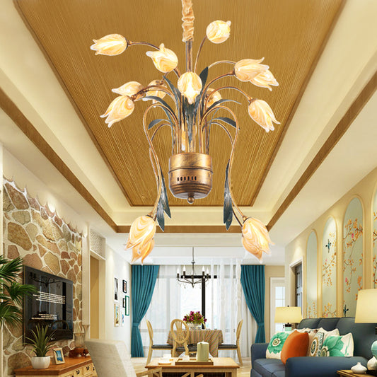 Metal Brass Hanging Chandelier Tulip 16/25 Lights Pastoral Style LED Down Lighting Pendant for Bedroom Clearhalo 'Ceiling Lights' 'Chandeliers' Lighting' options 400913