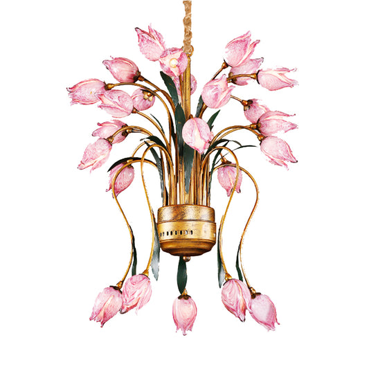 Metal Brass Hanging Chandelier Tulip 16/25 Lights Pastoral Style LED Down Lighting Pendant for Bedroom Clearhalo 'Ceiling Lights' 'Chandeliers' Lighting' options 400919