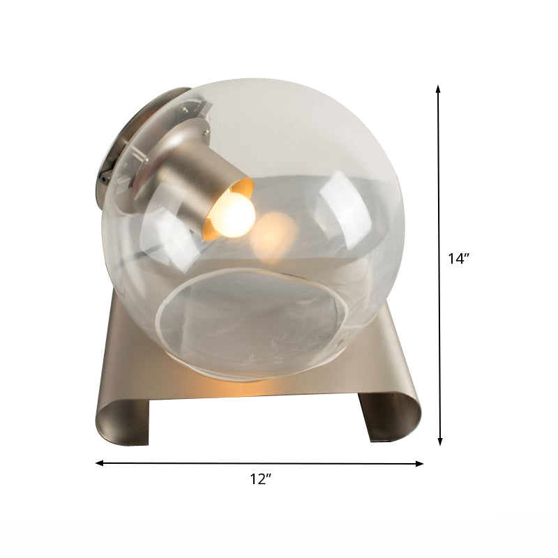 Globe Study Table Light Clear Glass 1 Bulb Modernism Small Desk Lamp with Metal Base Clearhalo 'Lamps' 'Table Lamps' Lighting' 400930