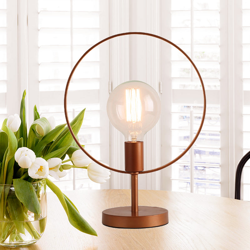 Circular Desk Lamp Modernist Metal 1 Head Reading Book Light in Burgundy for Study Clearhalo 'Lamps' 'Table Lamps' Lighting' 400937