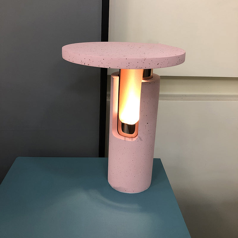 1 Head Cylinder Nightstand Lamp Modernist Stone Reading Book Light in Pink for Bedside Clearhalo 'Lamps' 'Table Lamps' Lighting' 400943