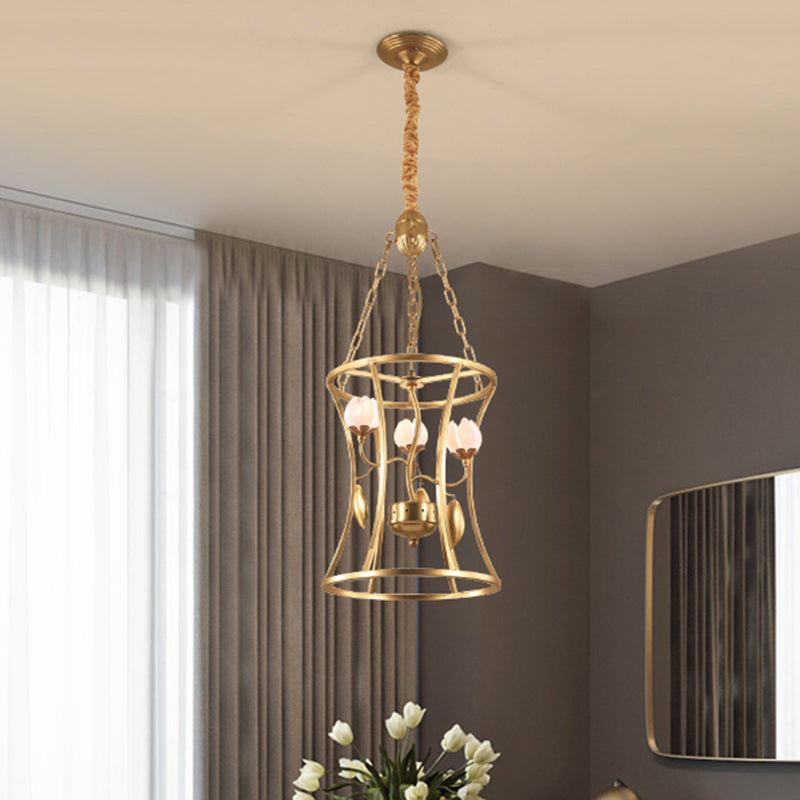 Pastoral Lotus Chandelier Lighting Fixture 3/7 Heads Metal LED Pendant Ceiling Light in Gold for Dining Room 3 Gold Clearhalo 'Ceiling Lights' 'Chandeliers' Lighting' options 400946_0862ed09-dd34-425c-a4a7-871c727afa14