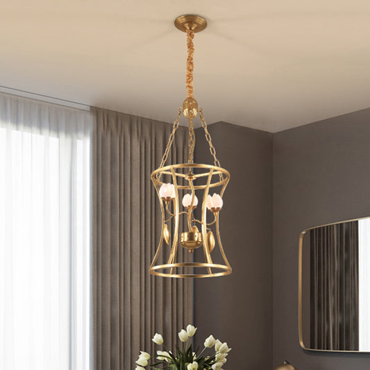 Pastoral Lotus Chandelier Lighting Fixture 3/7 Heads Metal LED Pendant Ceiling Light in Gold for Dining Room Clearhalo 'Ceiling Lights' 'Chandeliers' Lighting' options 400946