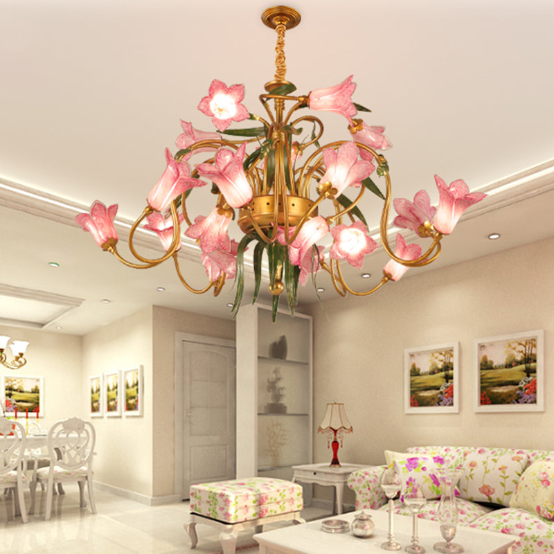 Lily Living Room Ceiling Chandelier Pastoral Metal 20 Heads Gold LED Hanging Light Fixture Gold Clearhalo 'Ceiling Lights' 'Chandeliers' Lighting' options 400955_69c4266c-f562-4e1a-976e-f43987fe3b1a