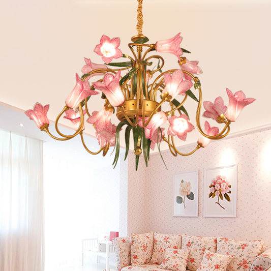 Lily Living Room Ceiling Chandelier Pastoral Metal 20 Heads Gold LED Hanging Light Fixture Clearhalo 'Ceiling Lights' 'Chandeliers' Lighting' options 400956