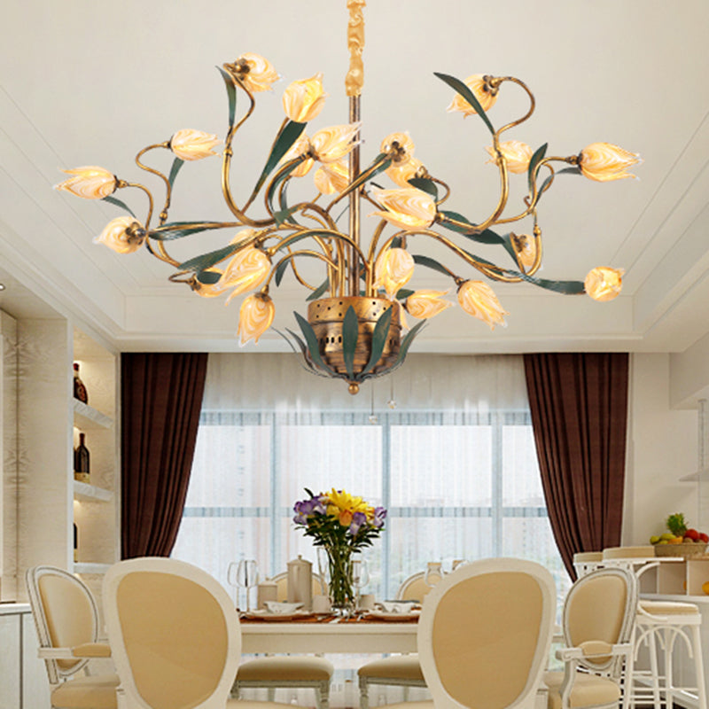 Metal Tulip Chandelier Light Fixture American Garden 25 Lights Dining Room LED Ceiling Pendant in Brass Clearhalo 'Ceiling Lights' 'Chandeliers' Lighting' options 400976