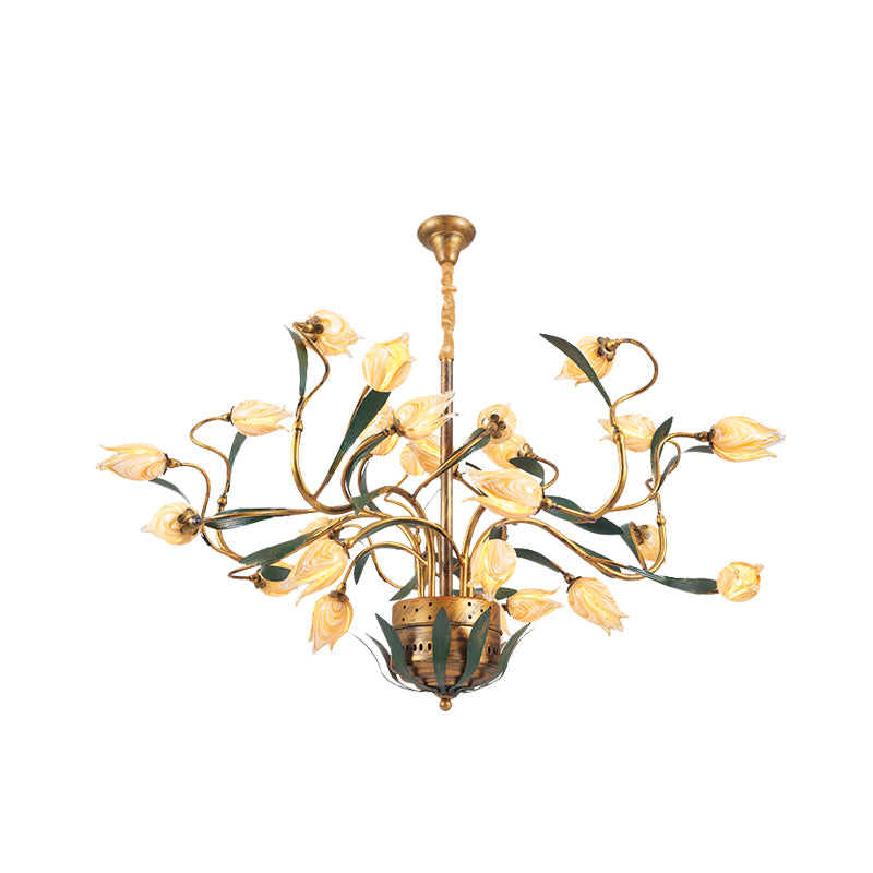 Metal Tulip Chandelier Light Fixture American Garden 25 Lights Dining Room LED Ceiling Pendant in Brass Clearhalo 'Ceiling Lights' 'Chandeliers' Lighting' options 400977