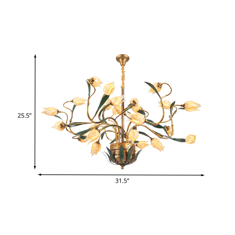 Metal Tulip Chandelier Light Fixture American Garden 25 Lights Dining Room LED Ceiling Pendant in Brass Clearhalo 'Ceiling Lights' 'Chandeliers' Lighting' options 400979