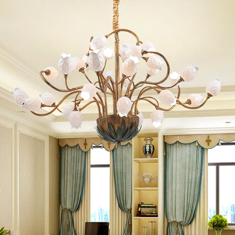 Brass 36 Bulbs Chandelier Light Romantic Pastoral Metal Floral LED Pendant Lighting Fixture for Bedroom Clearhalo 'Ceiling Lights' 'Chandeliers' Lighting' options 400986