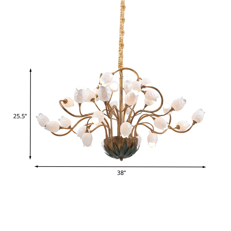 Brass 36 Bulbs Chandelier Light Romantic Pastoral Metal Floral LED Pendant Lighting Fixture for Bedroom Clearhalo 'Ceiling Lights' 'Chandeliers' Lighting' options 400989