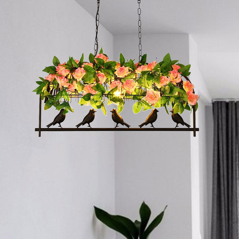 Black 3/4 Heads Island Lamp Industrial Metal Birdcage Flower Hanging Ceiling Light for Restaurant 3 Black Clearhalo 'Ceiling Lights' 'Island Lights' Lighting' 401023