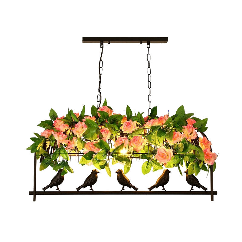 Black 3/4 Heads Island Lamp Industrial Metal Birdcage Flower Hanging Ceiling Light for Restaurant Clearhalo 'Ceiling Lights' 'Island Lights' Lighting' 401025