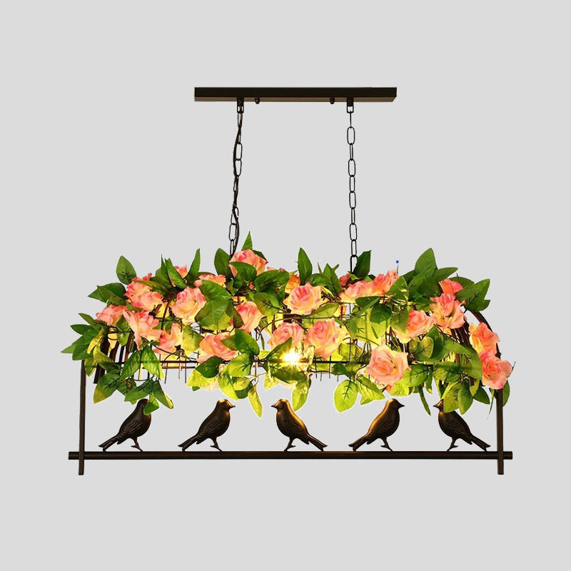 Black 3/4 Heads Island Lamp Industrial Metal Birdcage Flower Hanging Ceiling Light for Restaurant Clearhalo 'Ceiling Lights' 'Island Lights' Lighting' 401026