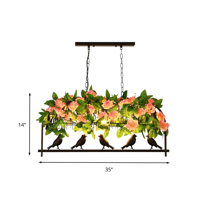 Black 3/4 Heads Island Lamp Industrial Metal Birdcage Flower Hanging Ceiling Light for Restaurant Clearhalo 'Ceiling Lights' 'Island Lights' Lighting' 401027