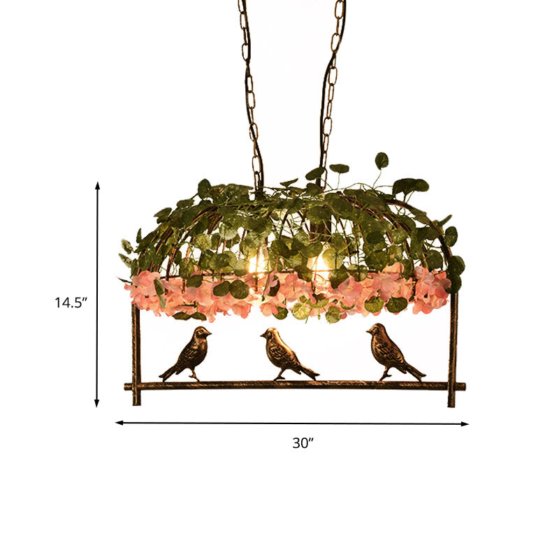 Birdcage Restaurant Island Ceiling Light Retro Metal 2/3/4 Heads Brass Drop Lamp with Flower Decor Clearhalo 'Ceiling Lights' 'Island Lights' Lighting' 401041