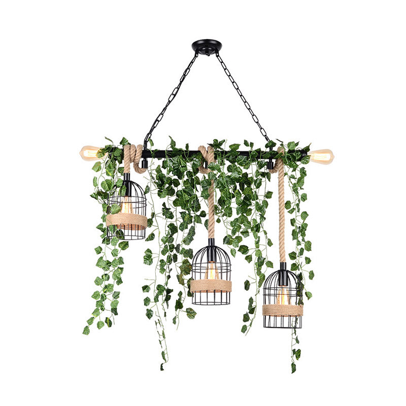 Pink/Green 5 Lights Hanging Island Light Retro Metal Caged Flower/Plant Drop Lamp for Restaurant Clearhalo 'Ceiling Lights' 'Island Lights' Lighting' 401080