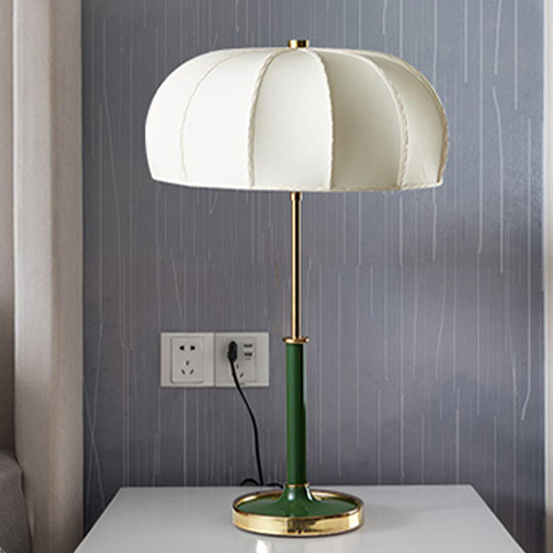 1 Head Shaded Task Lighting Contemporary Fabric Night Table Lamp in Green/White with Metal Base Clearhalo 'Lamps' 'Table Lamps' Lighting' 401151