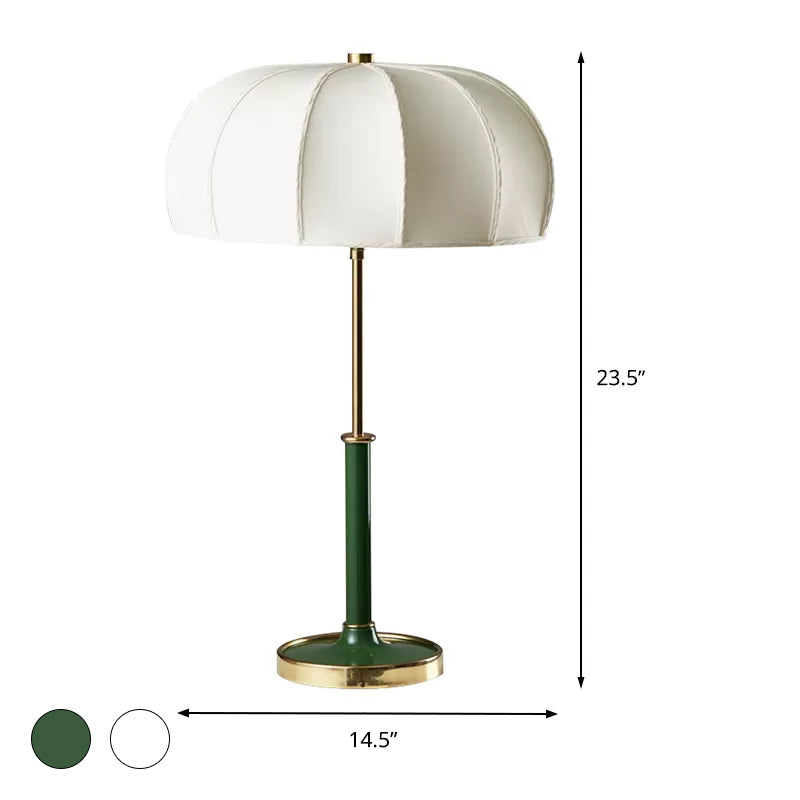 1 Head Shaded Task Lighting Contemporary Fabric Night Table Lamp in Green/White with Metal Base Clearhalo 'Lamps' 'Table Lamps' Lighting' 401154