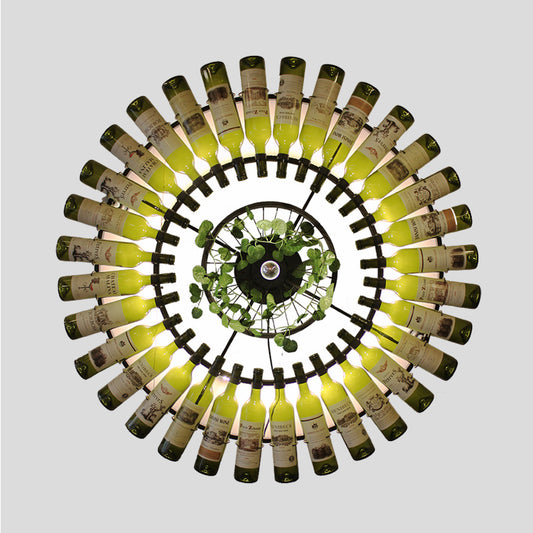 LED Wall Lighting Fixture Industrial Wine Bottle Metal Wall Lamp Sconce in Black with Plant Clearhalo 'Art deco wall lights' 'Cast Iron' 'Glass' 'Industrial wall lights' 'Industrial' 'Middle century wall lights' 'Modern' 'Rustic wall lights' 'Tiffany' 'Traditional wall lights' 'Wall Lamps & Sconces' 'Wall Lights' Lighting' 401195