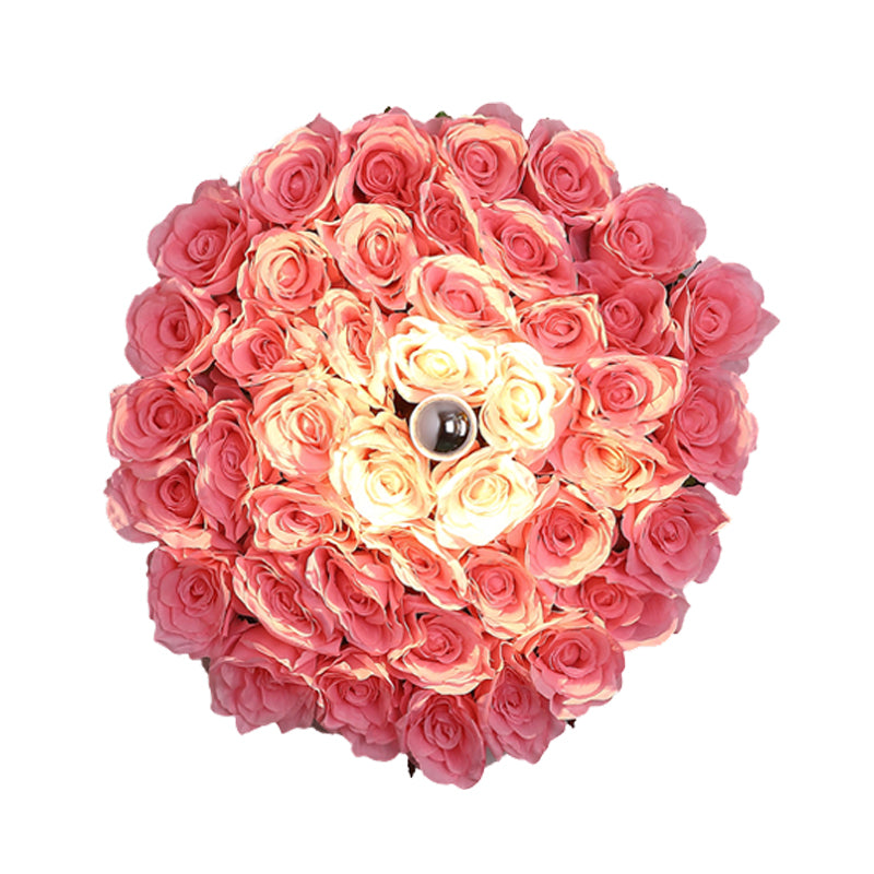 Metal Rose Sconce Light Fixture Industrial 1 Bulb Restaurant LED Wall Mount Lighting in Pink, 12.5"/16.5"/20.5" Dia Clearhalo 'Art deco wall lights' 'Cast Iron' 'Glass' 'Industrial wall lights' 'Industrial' 'Middle century wall lights' 'Modern' 'Rustic wall lights' 'Tiffany' 'Traditional wall lights' 'Wall Lamps & Sconces' 'Wall Lights' Lighting' 401239