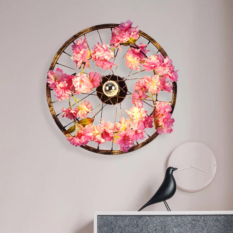 Antique Wheel Wall Mount Lighting LED Metal Cherry Blossom Wall Sconce Light in Brass, 12.5"/16.5"/20.5" Dia Clearhalo 'Art deco wall lights' 'Cast Iron' 'Glass' 'Industrial wall lights' 'Industrial' 'Middle century wall lights' 'Modern' 'Rustic wall lights' 'Tiffany' 'Traditional wall lights' 'Wall Lamps & Sconces' 'Wall Lights' Lighting' 401244