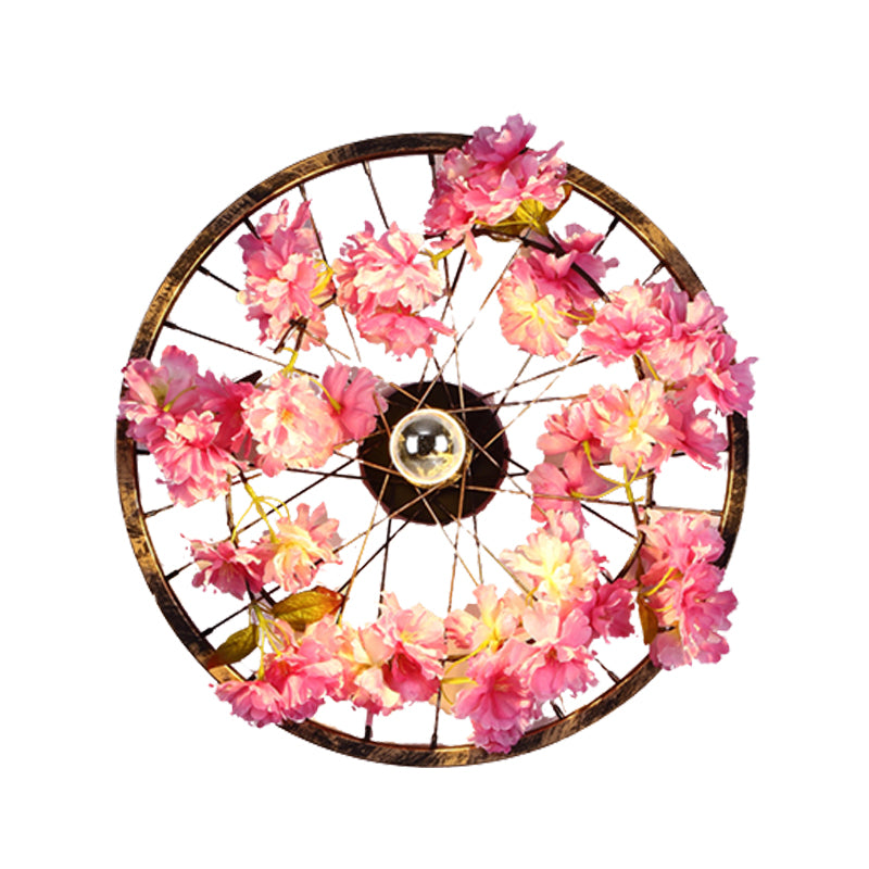 Antique Wheel Wall Mount Lighting LED Metal Cherry Blossom Wall Sconce Light in Brass, 12.5"/16.5"/20.5" Dia Brass Clearhalo 'Art deco wall lights' 'Cast Iron' 'Glass' 'Industrial wall lights' 'Industrial' 'Middle century wall lights' 'Modern' 'Rustic wall lights' 'Tiffany' 'Traditional wall lights' 'Wall Lamps & Sconces' 'Wall Lights' Lighting' 401245