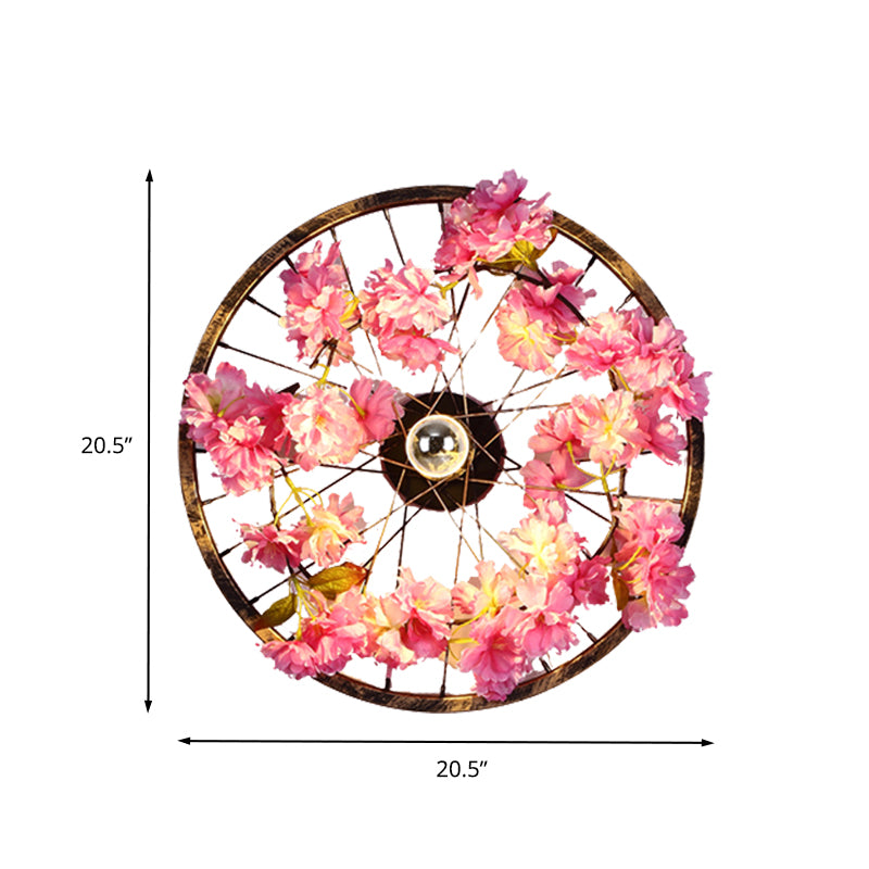 Antique Wheel Wall Mount Lighting LED Metal Cherry Blossom Wall Sconce Light in Brass, 12.5"/16.5"/20.5" Dia Clearhalo 'Art deco wall lights' 'Cast Iron' 'Glass' 'Industrial wall lights' 'Industrial' 'Middle century wall lights' 'Modern' 'Rustic wall lights' 'Tiffany' 'Traditional wall lights' 'Wall Lamps & Sconces' 'Wall Lights' Lighting' 401247