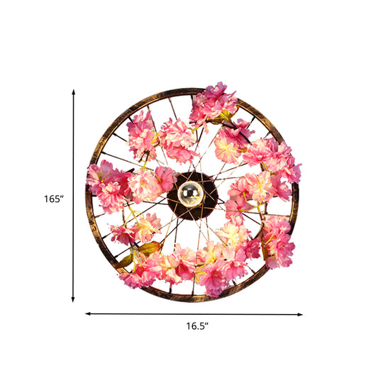 Antique Wheel Wall Mount Lighting LED Metal Cherry Blossom Wall Sconce Light in Brass, 12.5"/16.5"/20.5" Dia Clearhalo 'Art deco wall lights' 'Cast Iron' 'Glass' 'Industrial wall lights' 'Industrial' 'Middle century wall lights' 'Modern' 'Rustic wall lights' 'Tiffany' 'Traditional wall lights' 'Wall Lamps & Sconces' 'Wall Lights' Lighting' 401248