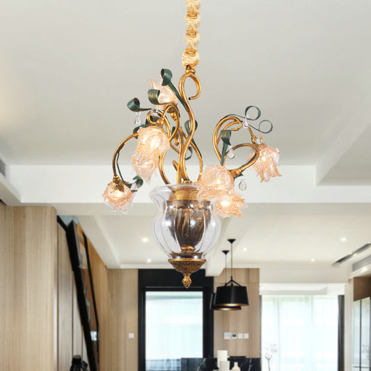 Metal Brass Chandelier Lighting Fixture Blossom 7 Heads American Garden LED Pendant Light for Dining Room Clearhalo 'Ceiling Lights' 'Chandeliers' Lighting' options 401289