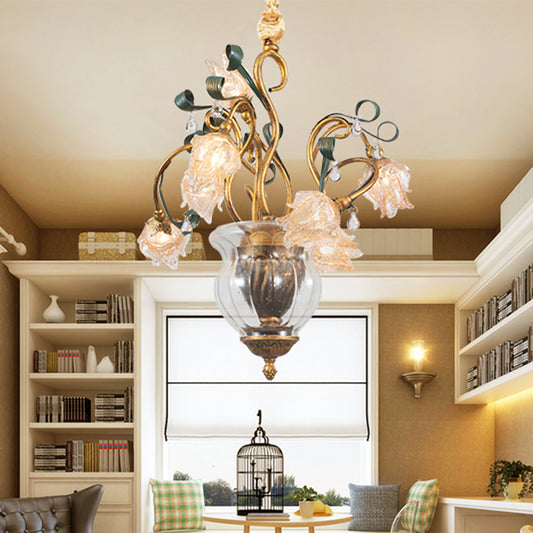 Metal Brass Chandelier Lighting Fixture Blossom 7 Heads American Garden LED Pendant Light for Dining Room Clearhalo 'Ceiling Lights' 'Chandeliers' Lighting' options 401290