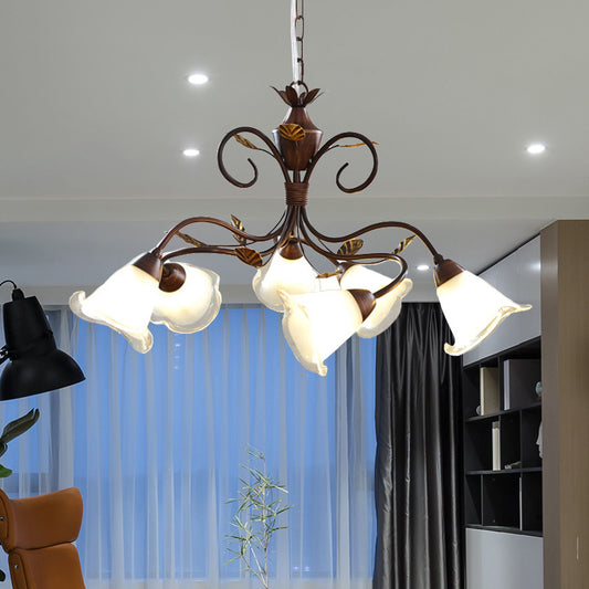 American Flower Chandelier Lamp 6 Lights Metal LED Hanging Light Fixture in Brown for Living Room Clearhalo 'Ceiling Lights' 'Chandeliers' Lighting' options 401295