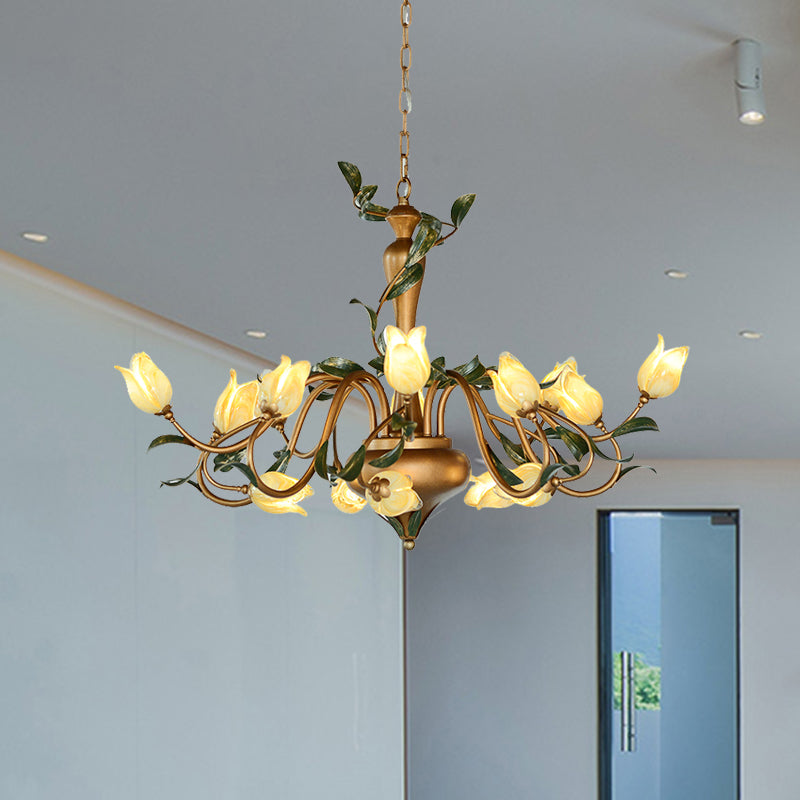 Tulip Metal Chandelier Pendant Light Romantic Pastoral 15 Heads Living Room LED Suspension Lighting in Gold Clearhalo 'Ceiling Lights' 'Chandeliers' Lighting' options 401299