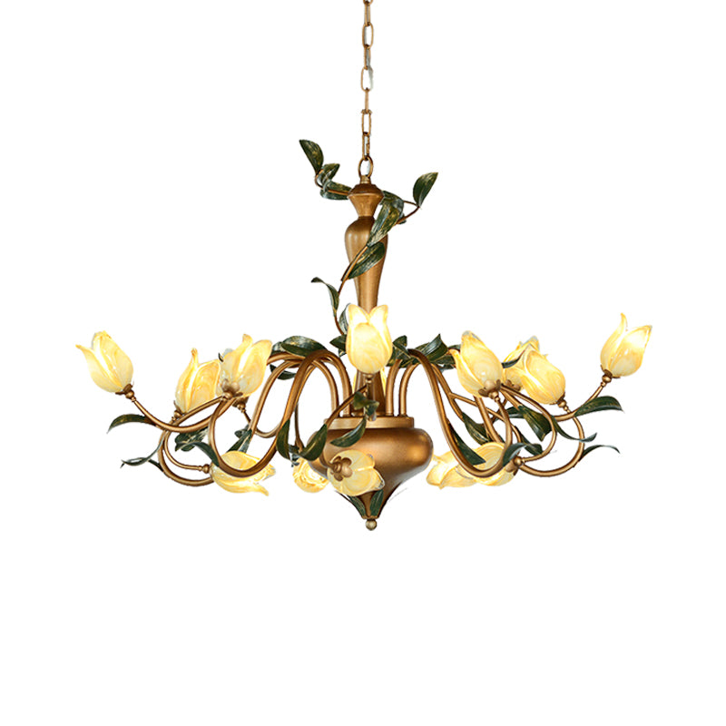 Tulip Metal Chandelier Pendant Light Romantic Pastoral 15 Heads Living Room LED Suspension Lighting in Gold Clearhalo 'Ceiling Lights' 'Chandeliers' Lighting' options 401301