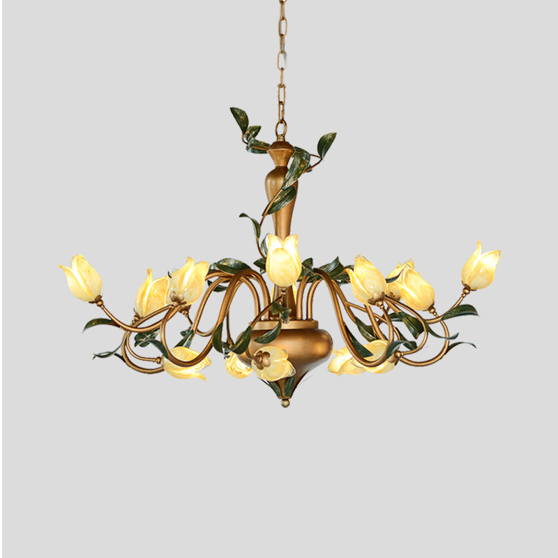 Tulip Metal Chandelier Pendant Light Romantic Pastoral 15 Heads Living Room LED Suspension Lighting in Gold Clearhalo 'Ceiling Lights' 'Chandeliers' Lighting' options 401302