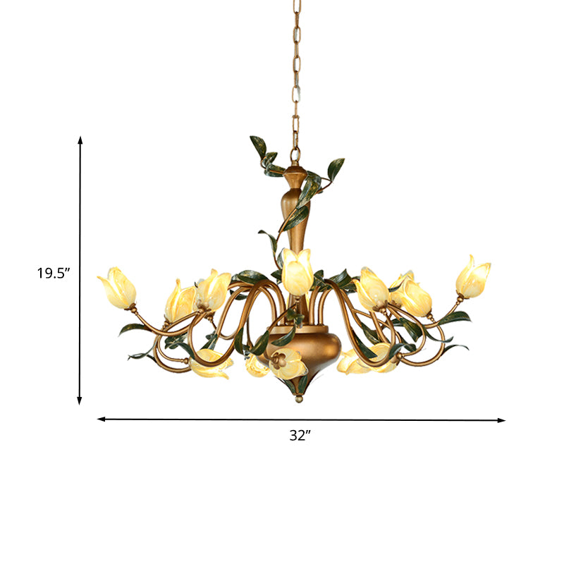 Tulip Metal Chandelier Pendant Light Romantic Pastoral 15 Heads Living Room LED Suspension Lighting in Gold Clearhalo 'Ceiling Lights' 'Chandeliers' Lighting' options 401303