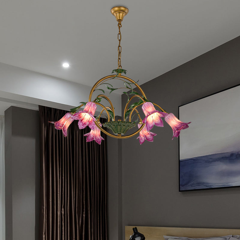 American Garden Lily Hanging Chandelier 6/8/10 Bulbs Metal LED Suspension Light in Brass for Dining Room 6 Brass Clearhalo 'Ceiling Lights' 'Chandeliers' Lighting' options 401304_553f2d14-9d46-4ce7-8404-0fdc1b51f7a1