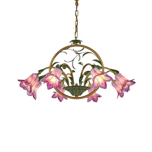 American Garden Lily Hanging Chandelier 6/8/10 Bulbs Metal LED Suspension Light in Brass for Dining Room Clearhalo 'Ceiling Lights' 'Chandeliers' Lighting' options 401311