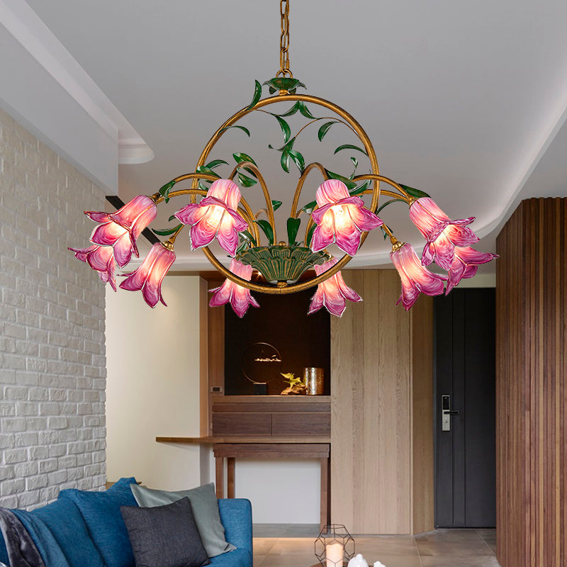 American Garden Lily Hanging Chandelier 6/8/10 Bulbs Metal LED Suspension Light in Brass for Dining Room 10 Brass Clearhalo 'Ceiling Lights' 'Chandeliers' Lighting' options 401313_556bf61e-b1d6-4e57-a942-8fbca62155e1