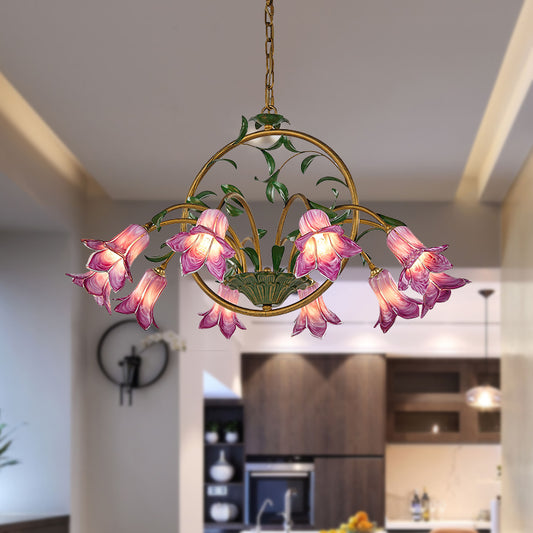 American Garden Lily Hanging Chandelier 6/8/10 Bulbs Metal LED Suspension Light in Brass for Dining Room Clearhalo 'Ceiling Lights' 'Chandeliers' Lighting' options 401314