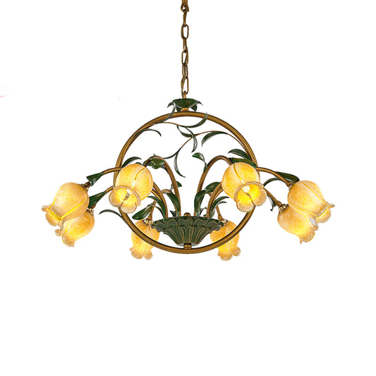 Metal Tulip Ceiling Chandelier Romantic Pastoral 6/8/10 Bulbs Living Room LED Hanging Pendant Light in Brass Clearhalo 'Ceiling Lights' 'Chandeliers' Lighting' options 401324