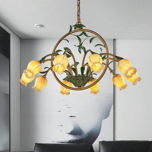 Metal Tulip Ceiling Chandelier Romantic Pastoral 6/8/10 Bulbs Living Room LED Hanging Pendant Light in Brass Clearhalo 'Ceiling Lights' 'Chandeliers' Lighting' options 401326