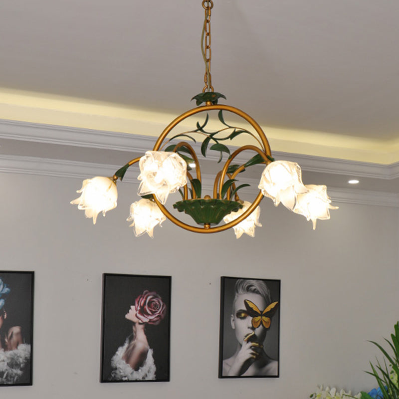 Brass Floral Chandelier Pendant Light Pastoral Style Metal 6/8/10 Heads Living Room LED Hanging Lamp 6 Brass Clearhalo 'Ceiling Lights' 'Chandeliers' Lighting' options 401330_ce300fca-a306-4e56-991d-6611b5536c4a